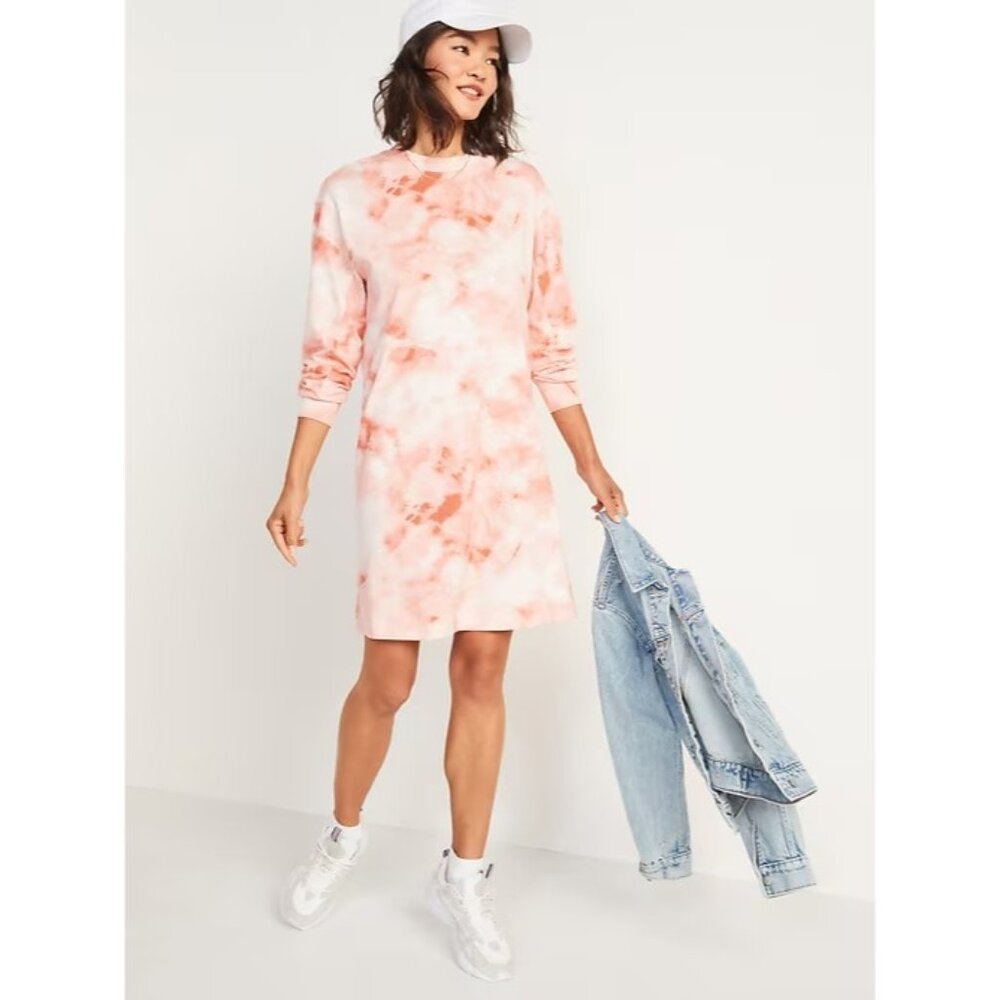 Old Navy T-shirt Dress Pink Vintage Tie Dye Long Sleeve Shift